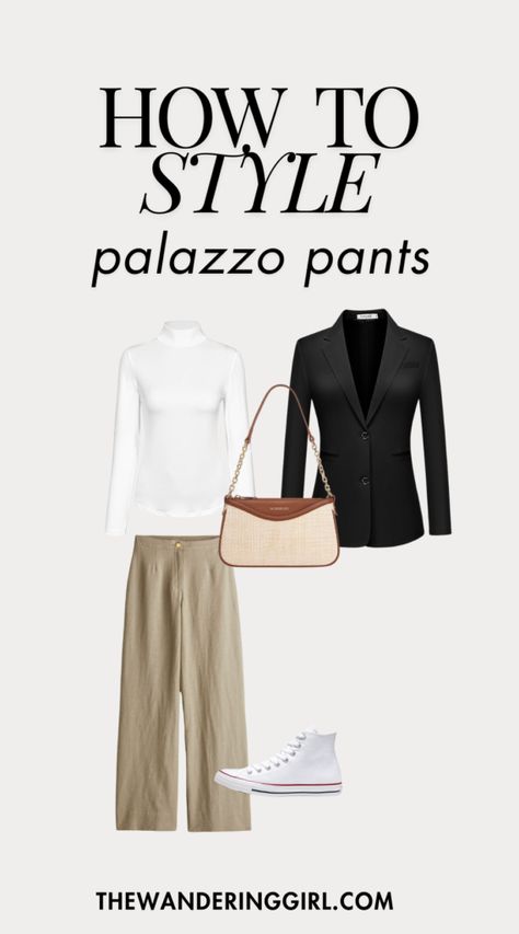 What To Wear With Palazzo Pants: 14 Insanely Cute Outfits - The Wandering Girl Palazzo Pants Winter Outfit, What To Wear With Palazzo Pants, White Palazzo Pants Outfit, Black Palazzo Pants Outfit, Palazzo Pants Winter, Pant Outfit Ideas, Sleeveless Ribbed Top, Palazzo Pants Outfit, White Palazzo Pants