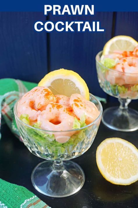 Classic Prawn Cocktail with a crunchy gem lettuce base and cooked king prawns smothered in a prawn cocktail sauce made with mayo, ketchup and a tint of tabasco, a delicious starter for the festive season, but also any other celebration throughout the year. Quick, super simple, but highly impressive. Prawn Starters, Gem Lettuce, Cocktail Shrimp Recipes, Keto Shrimp Recipes, Coffee And Walnut Cake, Prawn Salad, King Prawns, Prawn Cocktail, Seafood Paella