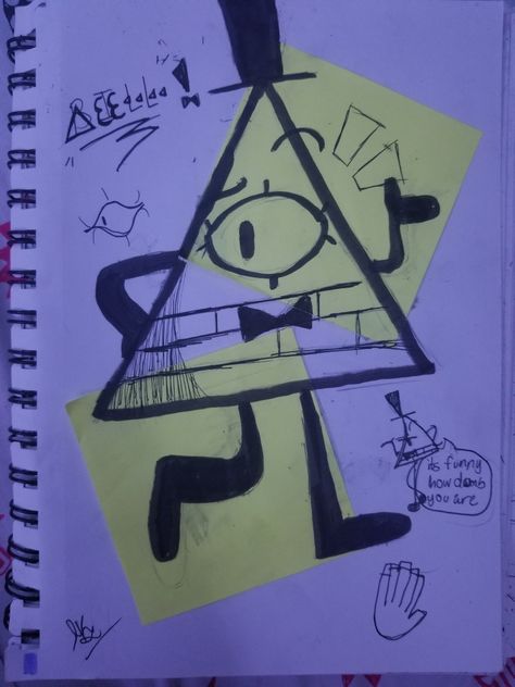 Bill Cipher Sketchbook, Bill Cipher Painting, How To Draw Bill Cipher, Bill Cipher Poster, Bill Cipher Doodle, Bill Cypher Drawings, Bill Cipher Sketch, Gravity Falls Bill Cipher Fanart, Bill Cipher Papercraft