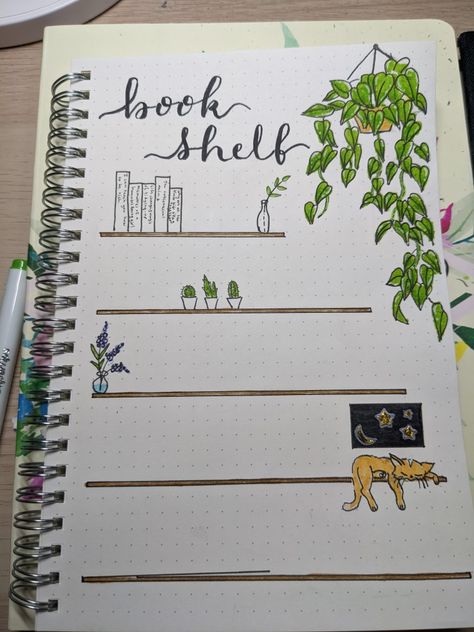 Drawing of book shelf Book Shelf Journal Page, Book Bullet Journal Ideas, Studying Journal, Journal Spreads Ideas, Book Journal Spreads, Book Bullet Journal, Journal 2025, Reading Journal Ideas, Book Reading Journal