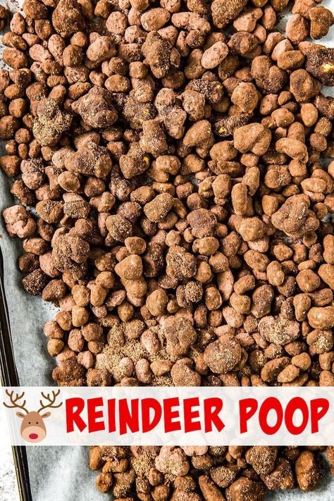 Surprise everyone with delicious Reindeer Poop! Don’t worry, it’s not real. Corn pop cereal is made into a version of puppy chow to look like Reindeer Poop! #ReindeerPoop #ChristmasRecipe #Christmas #Reindeer #ChristmasRecipes #KidsChristmas #KidsChristmasCrafts #MuddyBuddys #PuppyChow #Chocolate Kid Friendly Christmas Desserts, Kid Friendly Christmas Recipes, Reindeer Poop, Traditional Christmas Cookies, Edible Christmas Gifts, Puppy Chow Recipes, Corn Pops, Christmas Candy Recipes, Candy Recipes Homemade