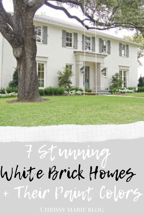 All about the white brick on our home, regrets, maintenance on painted white brick, and paint colors. White Brick Colors, White Brick Homes, Exterior Painted Brick House, Painted White Brick House, Painted Brick Houses, White Brick House Exterior, Brick Painted White, Painted Brick House Exterior, Brick Paint Colors