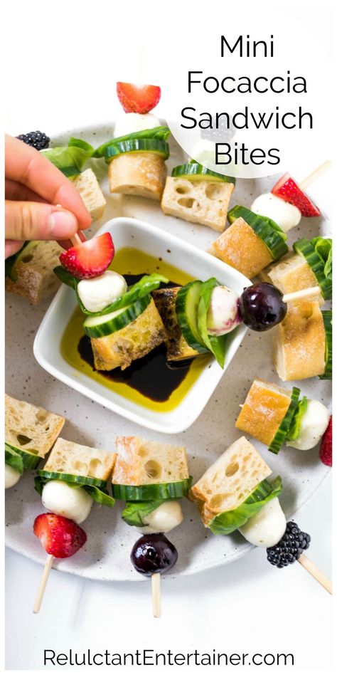 Mini Focaccia Sandwich Bites #reluctantentertainer Focaccia Bites, Cherry Compote Recipe, Mini Focaccia, Sandwich Bites, Focaccia Sandwich, Sandwich Vegetarian, Caprese Salad Recipe, Compote Recipe, Dinner Tray