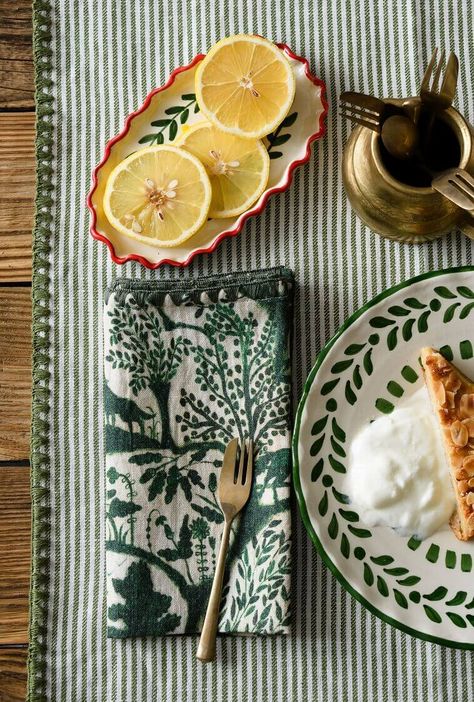 Green Table Cloth, Enchanted Woodland, Green Tablecloth, Table Decorating, Baked Bread, Green Table, Mind The Gap, Fine Linen, Shop Interiors