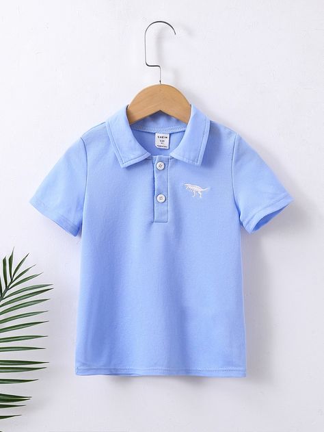 Blue Casual Collar Short Sleeve Fabric Dinosaur  Embellished Slight Stretch  Toddler Boys Clothing Fabric Dinosaur, Shein Kids, Blue Dinosaur, Toddler Boy Outfits, Boy Blue, Boys Clothing, Polo Collar, Toddler Boys, Polo Shirt