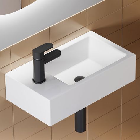 DeerValley DeerValley Liberty White Ceramic Rectangular Wall Mounted Bathroom Sink | Wayfair Console Bathroom Sink, Small Bathroom Sinks, Wall Mount Sink, Small Sink, Wall Mounted Sink, Corner Sink, Plumbing Bathroom, Wall Mounted Bathroom Sink, Hotel Villa