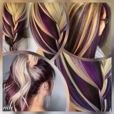 Purple In Blonde Hair, Weding Hair, Purple Blonde Hair, Holographic Hair, Hair Color Unique, Creative Hair Color, Hair Color Burgundy, Hair Color Crazy, Gorgeous Hair Color