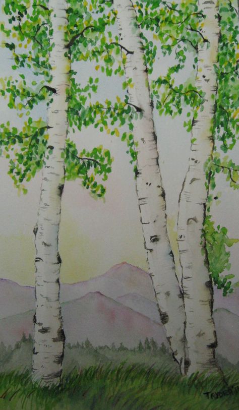 White Birch Tree Tattoo, Aspen Trees Watercolor, Aspen Tree Watercolor, Watercolor Aspen Trees, Aspen Tree Drawing, Birch Drawing, Birch Watercolor, Birch Tree Drawing, Birch Tree Tattoo