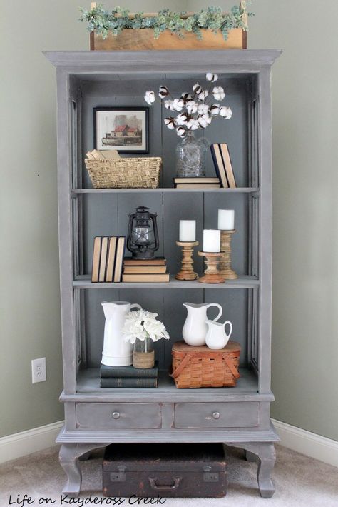 Armoire Makeover, Old Bookcase, Country Chic Paint, Bookcase Decor, Decorating Shelves, Antique Cabinets, Country Furniture, Farmhouse Furniture, Country House Decor