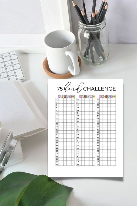 This 75 Hard Challenge Tracker printable was designed to help you follow the 75 hard challenge as designed by Andy Frisella. Use this simple guide to help you stay on track! For those who wish to print and fill there is space in the margins for hole punches if needed. Print and add to your planner, use as looseleaf, or digitally with a pdf filler! 75 hard challenge | 75 hard challenge printable | Fitness challenge | 75 hard tracker | 75 Hard Tracker, 75 Hard Challenge Tracker, Andy Frisella, 75 Hard Challenge, 75 Hard, Challenge Tracker, Hole Punches, Tracker Printable, Fitness Challenge