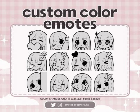 Twitch Emote Expressions, Cute Twitch Emote Ideas, Chibi Emotes Reference, Twitch Emote Reference Base, Chibi Emote Reference, Emotes Base Free, Twitch Chibi Emote, Hi Emote Twitch, How To Draw Emotes