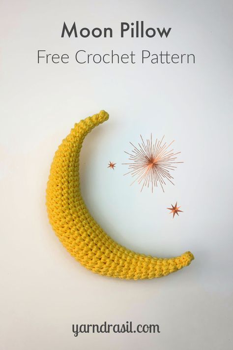 This adorable crochet crescent moon pillow will make a beautiful, modern addition to your child's room. Check out my free tutorial to make your own! It makes a great gift for baby showers too! Crochet Crescent Moon Pattern Free, Crochet Moon Pillow, Crochet Crescent Moon, Crochet Moon, Moon Crochet, Crochet Guide, Crochet Spring, Pillow Crochet, Moon Pillow