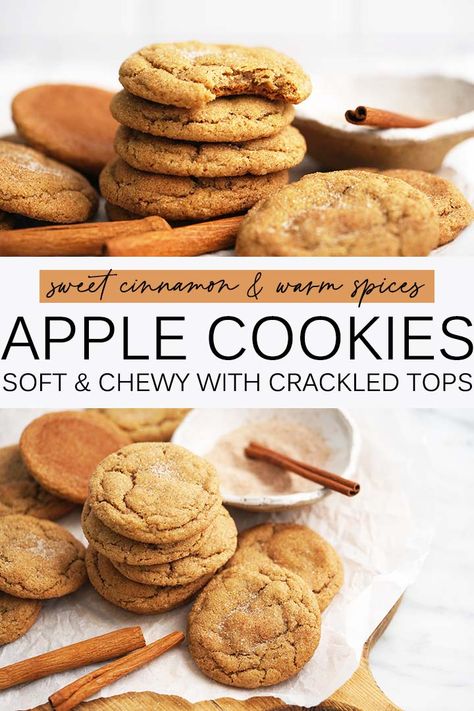 Apple Pie Spice Cookies, Spiced Apple Cookies, Apple Cinnamon Cookies Soft, Cinnamon Apple Cookies, Apple Spice Cookies, Apple Cookies Recipes Easy, Crumbl Recipes, Apple Butter Cookies, Apple Pie Cookies Recipe