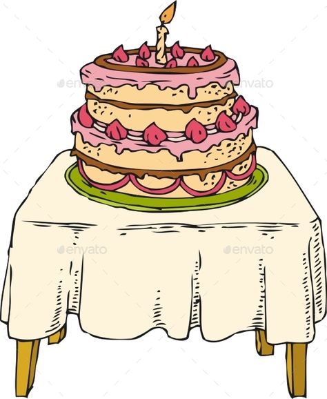 Cake On The Table Birthday Cake Animation, Candle Sketch, Table Cartoon, Giant Birthday Cake, Table Sketch, Cake Sketch, Birthday Cake Illustration, Happy Birthday Drawings, Cake Table Birthday