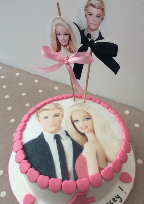 Barbie & Ken birthday photo cake Ken Birthday Cake, Barbie And Ken Cake, Ken Cake, Barbie Cake Design, Barbie Cake Designs, Barbie Bday, Barbie Ken, Barbie Cake, Bday Cake