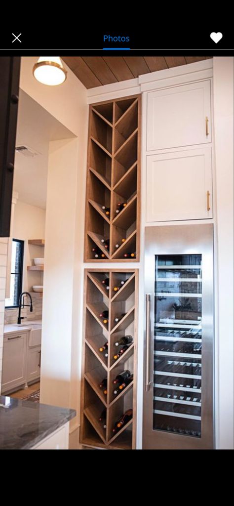 Wine Rack Built In Cabinet, Built In Wine Cabinet, Basement Wet Bar With Full Size Fridge, Basement Nook, Butlers Pantry Ideas, Boothbay Maine, Basement Wet Bar, Built In Wine Rack, Judge Judy