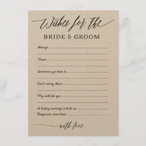 Rustic Kraft Wishes Advice for the Bride & Groom Enclosure Card Cake Bridal Shower, Bridal Shower Invitations Diy, Advice For The Bride, Wishes For The Bride, Bridal Shower Invitations Printable, Wedding Advice Cards, Cake Bridal, Wedding Enclosure Cards, Rustic Bridal