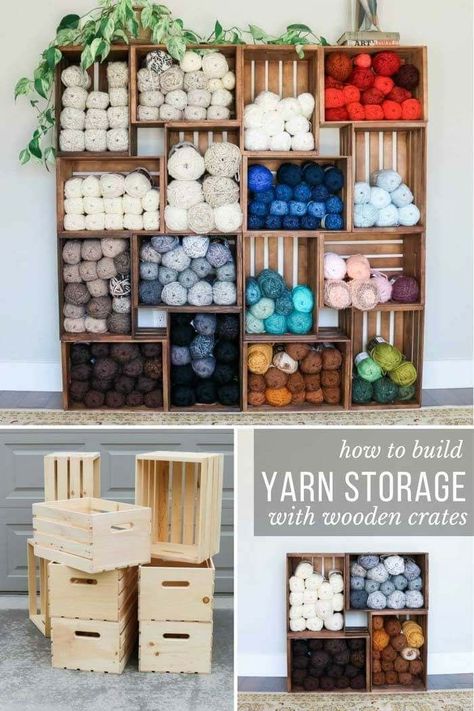 Yarn Storage Ideas Small Spaces, Diy Yarn Storage, Yarn Room, Knitting Yarn Storage, Yarn Display, Knitting Room, Small Craft Rooms, Yarn Organization, Dream Craft Room