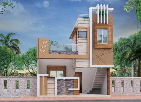 Dk Photography, Brick House Designs, Single Storey House Plans, 20x40 House Plans, Single Floor House Design, Stucco Texture, Front Wall Design, 2bhk House Plan, Small House Elevation