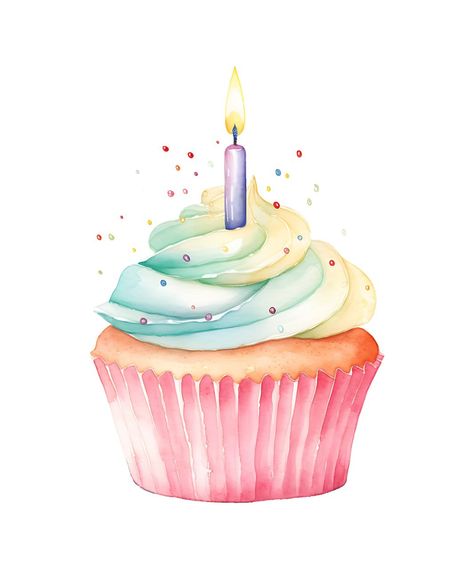 Birthday Cake Watercolor, Watercolor Birthday Cake, 80 Toys, Watercolor Cupcake, Cupcake Cards, Cupcake Drawing, Happy Birthday Art, Watercolor Birthday Cards, Watercolor Cake