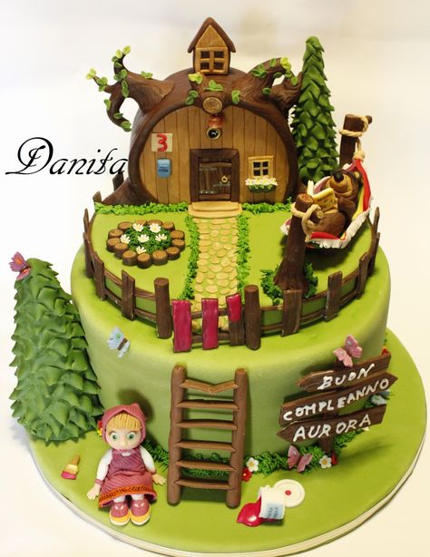 Le leccornie di Danita: Torta Masha e orso!!! Masha Cake, Cupcakes Flores, Dora Cake, Single Layer Cakes, Woodland Cake, Food Art For Kids, 2 Birthday Cake, Fondant Decorations, Masha And The Bear