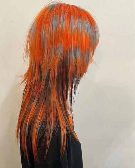 Orange And Blue Hair, Hair Mood Board, Harajuku Hair, Creative Hair Color, Dyed Hair Inspiration, Hair Stylies, Alternative Hair, Color Inspo, Orange Hair