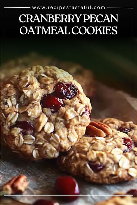 These Cranberry Pecan Oatmeal Cookies are a delightful blend of chewy oats, tart cranberries, crunchy pecans, and sweet white chocolate chips. Perfect for holiday baking or an anytime treat, these cookies offer a wonderful mix of flavors and textures that will please any crowd. Oatmeal Raisin And Cranberry Cookies, White Chocolate Cranberry Pecan Oatmeal Cookies, Oatmeal Cookies With Pecans, Cranberry White Chocolate Oatmeal Cookie, Oatmeal Christmas Cookies, Oatmeal Cranberry Pecan Cookies, Cranberry Pecan Oatmeal Cookies, Cranberry Pecan Cookies, Oatmeal Cranberry Cookies Recipe