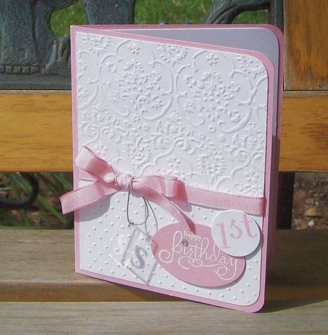 Baby's First Birthday - Girl by durhamzoo - Cards and Paper Crafts at Splitcoaststampers First Birthday Card, First Birthday Cards, Baby's First Birthday, 1st Birthday Cards, Girl Birthday Cards, Bday Cards, Embossed Cards