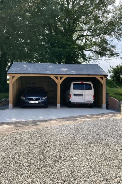 Detached Car Port Ideas, Carport Sloped Driveway, Car Shed Ideas, Detached Carport Ideas, Slate Driveway, Car Port Ideas, Backyard Carport, Plan Carport, Staddle Stones