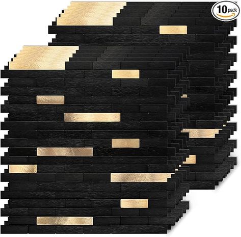 Peel and Stick Tile Backsplash Wood Metal for Kitchen,Self Adhesive Balck and Gold Mosaic Tiles 10-Sheet Wall Stickers - Amazon.com Mosaic Peel And Stick Tiles, Kitchen Self, Gold Mosaic Tile, Peel And Stick Tile Backsplash, Stickers Amazon, Stick Tile Backsplash, Gold Mosaic, Kitchen Island Decor, Peel N Stick Backsplash