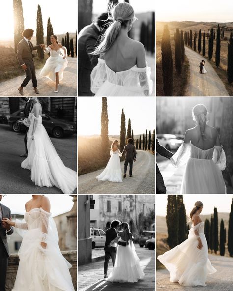 Elopment Wedding Tuscany, Italian Tuscan Wedding Aesthetic, Elopement Dress Italy, Tuscan Countryside Wedding, Wedding Photos Tuscany, Tuscany Wedding Photoshoot, Wedding Golden Hour Photos, Italian Wedding Aesthetic Dress, Italian Wedding Photoshoot