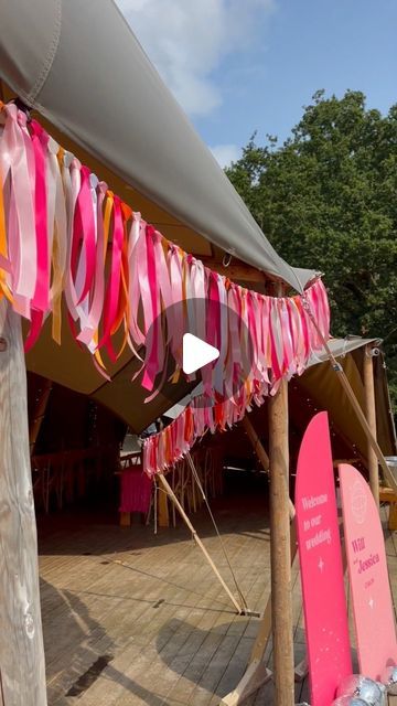 Jessica Jepson on Instagram: "DIY Ribbon Garland 🎀  Sharing a few of the crafty diy bits we made for our wedding, this was by far the most inexpensive and easiest but most effective thing I made! And it was a real last minute idea too. Ribbons were Hobbycraft & Amazon and I just used twine to hang them on to   Sadly I have no idea where this ended up after the wedding but hoping it turns up somewhere as it would be great for parties 🎀💕  #ribbongarland #diydecor #diywedding #diyweddingdecor #diyweddingideas #weddingideas #tipiwedding #pinkribbon #ribbon" Crepe Paper Decoration, Ribbon Garland Wedding, Ribbon Garland Diy, Diy Ribbon Garland, Diy Garland Ideas, Deb Ball, Crepe Paper Decorations, Wedding Ribbons, Garland Ribbon