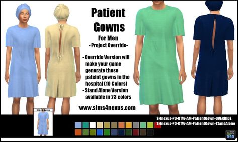 Patient Gown For Men by S4Nexus Patient Outfit, Sims 4 Hospital, Outfit Sims 4 Cc, Painter Outfit, Patient Gown, Sims 4 Decades Challenge, Doctor Scrubs, Die Sims 4, Sims 4 Studio