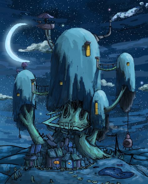 Adventure Time, Tree House, Stars, Art