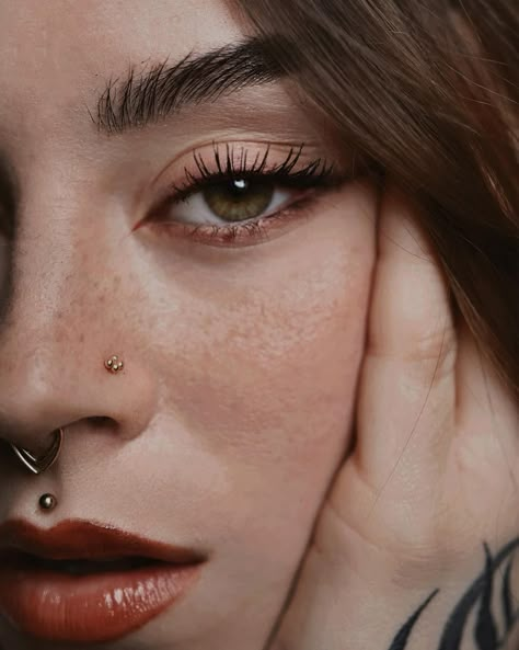 Baby, heaven is in your eyes🍓 • • • • • • • #photography #35mm #35mmphotography #portrait #portraitphotography #canon #canonr6markii #askandembla #withaskandembla #askemblastore #strechedears #hangers #plugs #jewelry #makeup Women Facial Piercings, Body Modification Aesthetic, Septum Inspiration, Septum Ring Aesthetic, Pierced Face, Septum Aesthetic, Septum Piercing Aesthetic, Model Piercing, Grunge Photoshoot