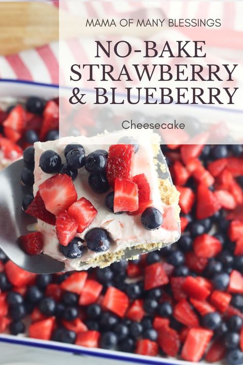 This No Bake Strawberry and Blueberry Cheesecake is about to be your new favorite dessert. And the best part? You don’t have to preheat or turn on your oven at all. Life is good, right? Strawberry And Blueberry Cheesecake, Blueberry And Strawberry Dessert, Strawberry And Blueberry Desserts, Strawberry Blueberry Dessert, Strawberry And Blueberry Cake, Frozen Berry Recipes, Round Food, Berry Recipes, Frozen Dessert Recipe