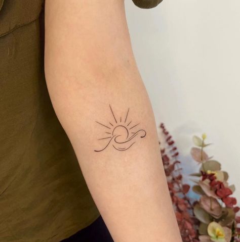 Sun And Sea Tattoo, Tattoos Inspo, Crescent Moon Tattoo, Sea Tattoo, Life Crisis, Waves Tattoo, Sun Tattoo, Tat Ideas, Simplistic Tattoos