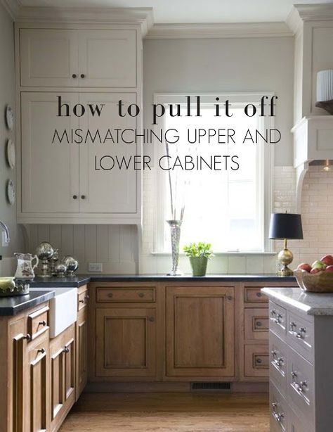 Ourso Designs: Mismatching Upper & Lower Cabinets: How to pull it off! Cabnits Kitchen, Colored Cabinets, Kitchen Cabinets Color Combination, Unfinished Cabinets, Lower Cabinets, Contemporary Kitchen Cabinets, Upper Kitchen Cabinets, Cabinet Designs, Online Kitchen Cabinets