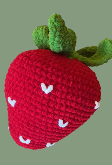 Giant crochet strawberry 🍓  Made with soft plush wool, perfect for decor! Large Crochet Strawberry, Giant Crochet, Crochet Strawberry, Softies, Soft Plush, Carbon Emissions, Strawberries, United Kingdom, Amigurumi