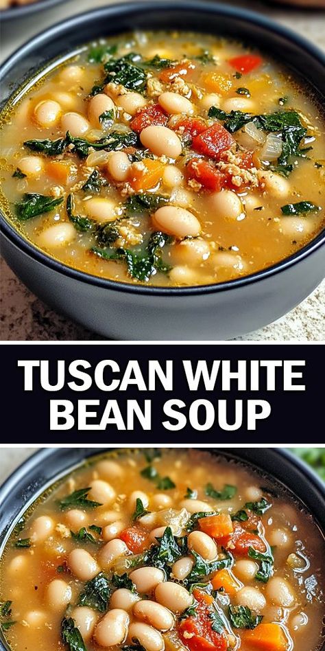 🍲 Tuscan White Bean Soup is a must-try dish that’s perfect for cozy nights or healthy meal prepping! This hearty and flavorful Italian soup is packed with protein-rich white beans, fresh vegetables, and aromatic herbs like rosemary and thyme. 👉 Pin this recipe now to save for later! 📌 Try making this easy, comforting soup and impress your family with its rich, savory taste. #HealthyEating #EasyRecipes #TuscanSoup #VegetarianRecipes #MealPrep Healthy Meal Prepping, Cannellini Beans Soup, Tuscan White Bean Soup, Cheap Meal Prep, Tuscan White Bean, Tuscan Bean Soup, Herb Soup, White Bean Recipes, White Bean Soup Recipes