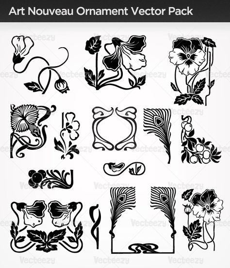 Papier Peint Art Nouveau, Fleurs Art Nouveau, Nouveau Flowers, Art Nouveau Tattoo, Motifs Art Nouveau, Nouveau Tattoo, Illustration Art Nouveau, Design Art Nouveau, Ornament Vector