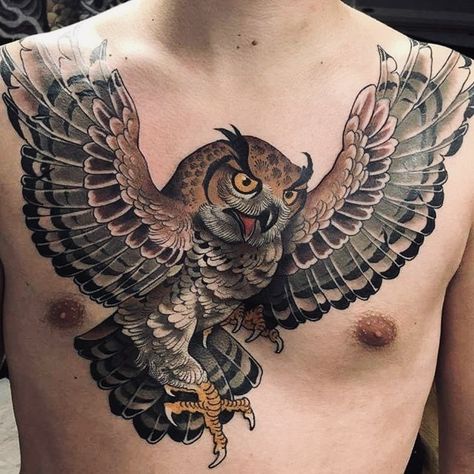 Owl Chest Piece, Owl Tattoo Chest, Traditional Owl Tattoos, Tattoo Owl, Tattoo Chest, Chest Piece, Owl Tattoo, Tattoo Flash Art, Flash Art