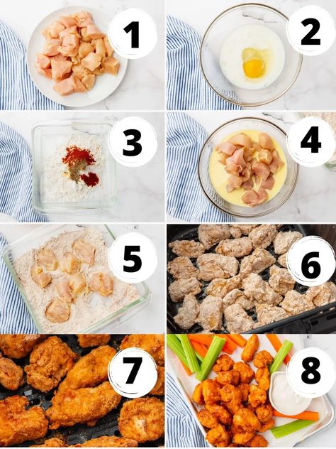 Air Fryer Boneless Wings Homemade Boneless Wings Air Fryer, Air Fryer Boneless Wings, Honey Ribs Recipe, Boneless Chicken Wings Recipe, Boneless Wing Recipes, Homemade Chicken Wings, Spicy Buffalo Sauce, Breaded Chicken Wings, Air Fryer Recipes Chicken Wings