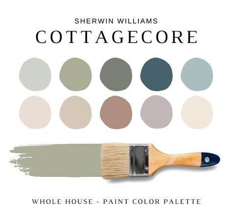 COTTAGECORE Aesthetic Sherwin Williams, Cottagecore Painting, ENGLISH COTTAGE, Country Farmhouse, Grandmilllenial, Cottagecore Paint Palette - Etsy Canada Cozy Home Palette, Olive And Turquoise Color Palette, Cozy Home Color Schemes, Cottage Wall Colors, English Country Home Interiors, English Cottage Color Palette, Cottage Core Paint Colors, Cottagecore Paint Colors, Cottage Aesthetic Interior