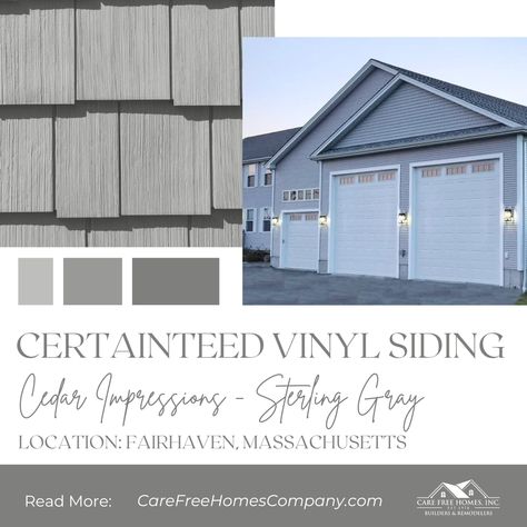 These homeowners needed a space to protect their vehicles and RV! This oversized garage addition accommodates all of their storage needs and features great building products such as CertainTeed Mainstreet vinyl siding, CertainTeed Cedar Impressions vinyl siding, and a CertainTeed Landmark Pro Roofing system. Check out our blog for more information on these great products!

https://carefreehomescompany.com/certainteed-roofing-vinyl-siding-garage-addition-fairhaven-ma/ Certainteed Sterling Gray Siding, Certainteed Castle Stone Vinyl Siding, Certainteed Landmark Pro, Certainteed Vinyl Siding, Stone Vinyl Siding, Certainteed Siding, Grey Vinyl Siding, Roof Quotes, Oversized Garage