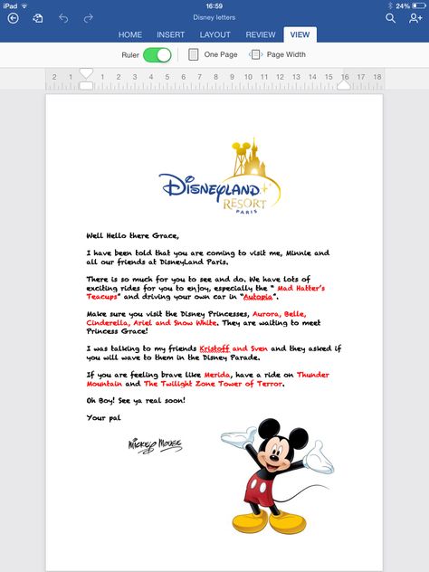 Surprise letter from Mickey Mouse Surprise Disney Trip, Tinkerbell Gifts, Disney Trip Reveal, Mickey Mouse Template, Mickey Mouse Letters, Disney Trip Surprise, Disney Reveal, Disney Surprise, Surprise Vacation