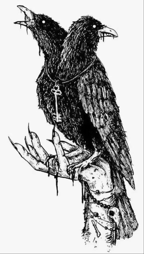 Kunst Tattoos, Creepy Drawings, Crow Tattoo, Raven Tattoo, Black Birds, Creepy Tattoos, Dark Art Tattoo, Occult Art, Dark Art Drawings