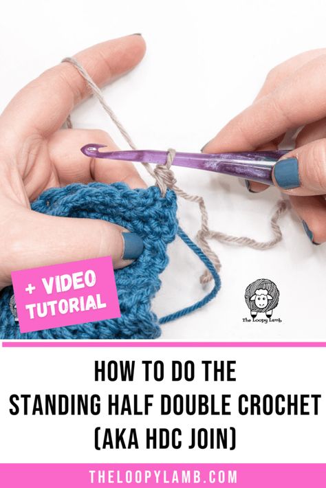 Tired of gaps along the edges of your crochet projects and messy yarn joins? Learn the standing half double crochet stitch to make cleaner, quicker yarn joins and say goodbye to turning chain gaps! Includes written and photo tutorial as well as step-by-step video tutorial. Click to view the crochet stitch tutorial or save it to your how to crochet boards for later. Half Double Crochet Stitch Tutorial, Double Crochet Stitch Tutorial, Joining Yarn, Crochet Stitch Tutorial, Crochet Classes, Half Double Crochet Stitch, Stitch Tutorial, Your Crochet, Double Crochet Stitch