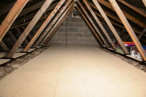 Unfinished Attic Ideas, Loft Area Ideas, Unfinished Attic Storage, Loft Storage Ideas, Loft Shelves, Attic Storage Shelves, Attic Storage Ideas, Converted Attic Space, Office Storage Ideas