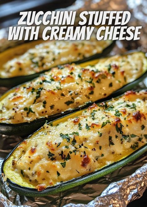 Hidden Recipes | These Zucchini Stuffed with Creamy Cheese are a delightful and satisfying dish that combines tender zucchini with a rich, cheesy filling | Facebook Cheese Stuffed Zucchini Boats, Stuffed Zucchini Recipes Vegetarian, Stuffed Zucchini In Yogurt Sauce, Stuff Zucchini, Stuffed Zucchini Recipes, Cheese Stuffed Zucchini, Recipes For Zucchini, Zucchini Stuffed, Cheese Zucchini